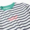 Striped cotton T-shirt with print for boys, white/blue/green