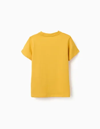 Cotton T-shirt with Creativity print for boys, mustard yellow