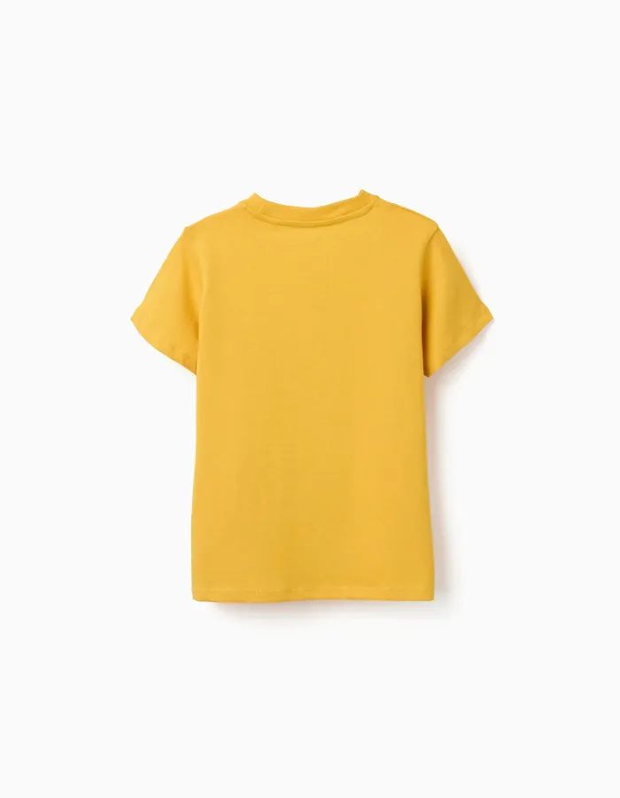 Cotton T-shirt with Creativity print for boys, mustard yellow