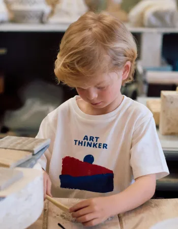 Cotton T-shirt with Art Thinker front print for boys, white