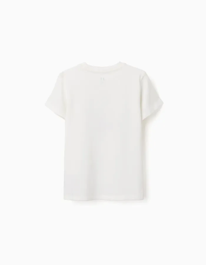 Cotton T-shirt with Curiosity front print for boys, white