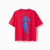 Cotton T-shirt with Spider-Man front and back prints for boys, red