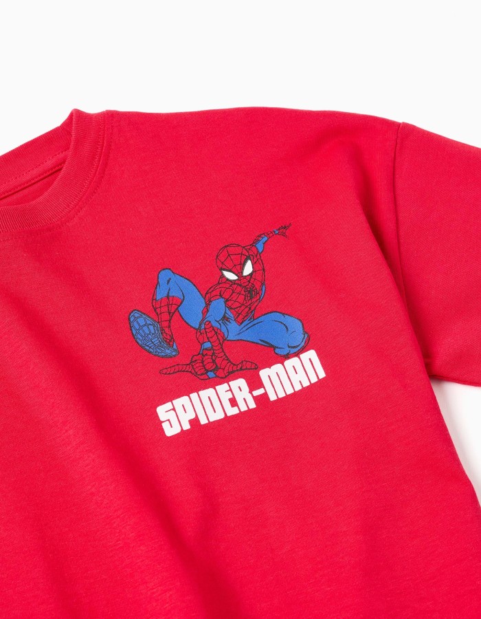 Cotton T-shirt with Spider-Man front and back prints for boys, red