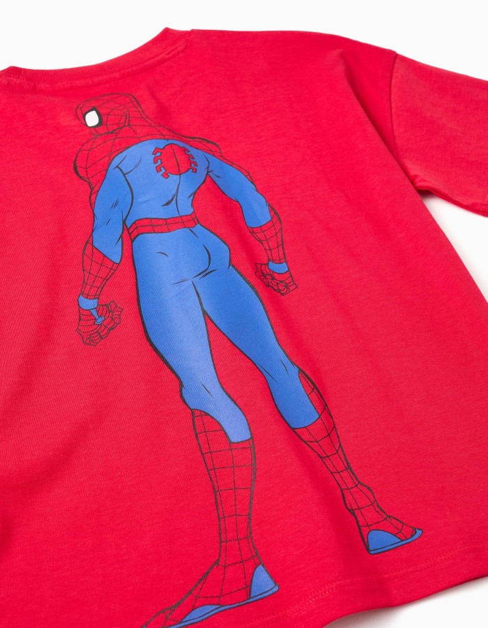 Cotton T-shirt with Spider-Man front and back prints for boys, red