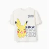 Cotton T-shirt with Pikachu front print for boys, white