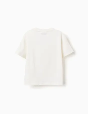 Cotton T-shirt with Pikachu front print for boys, white