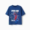 Cotton T-shirt with Spider-Man front print for boys, blue