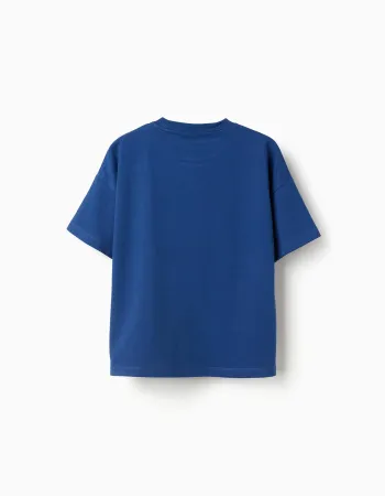 Cotton T-shirt with Spider-Man front print for boys, blue