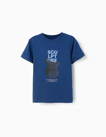 Cotton T-shirt with Sculpture front print for boys, blue