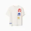 Cotton T-shirt with Sonic & Friends prints for boys, white