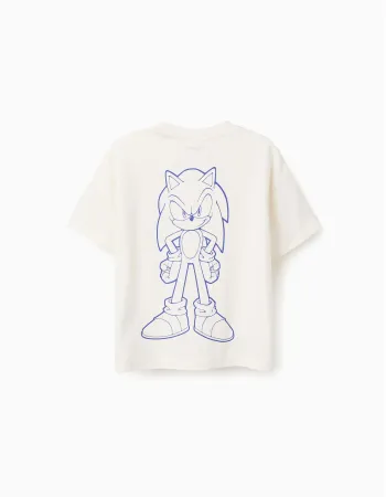 Cotton T-shirt with Sonic & Friends prints for boys, white
