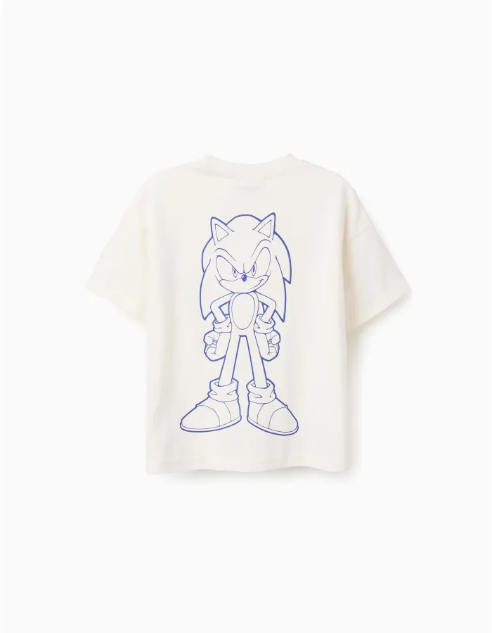 Cotton T-shirt with Sonic & Friends prints for boys, white
