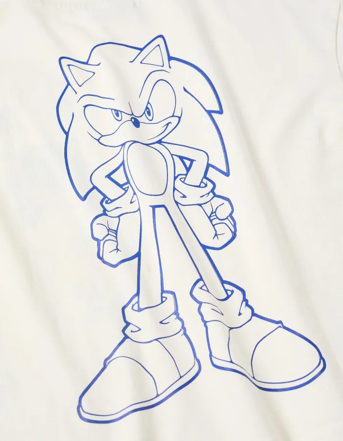 Cotton T-shirt with Sonic & Friends prints for boys, white