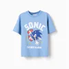 Cotton T-shirt with Sonic front print for boys, blue