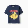 Cotton T-shirt with Pikachu front print for boys, dark blue