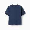 Cotton T-shirt with Pikachu front print for boys, dark blue