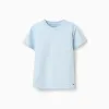 Cotton T-shirt with embossed lines and pocket for boys, light blue