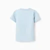 Cotton T-shirt with embossed lines and pocket for boys, light blue