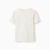 Cotton T-shirt with embossed lines and pocket for boys, white