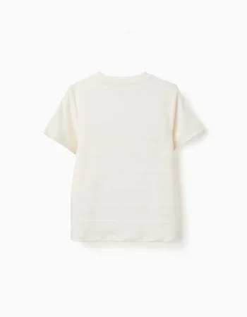 Cotton piqué T-shirt with pocket for boys, white
