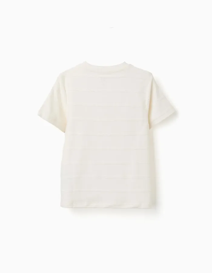 Cotton piqué T-shirt with pocket for boys, white