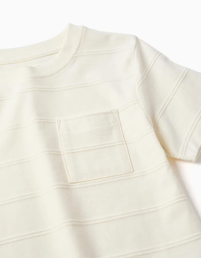 Cotton piqué T-shirt with pocket for boys, white