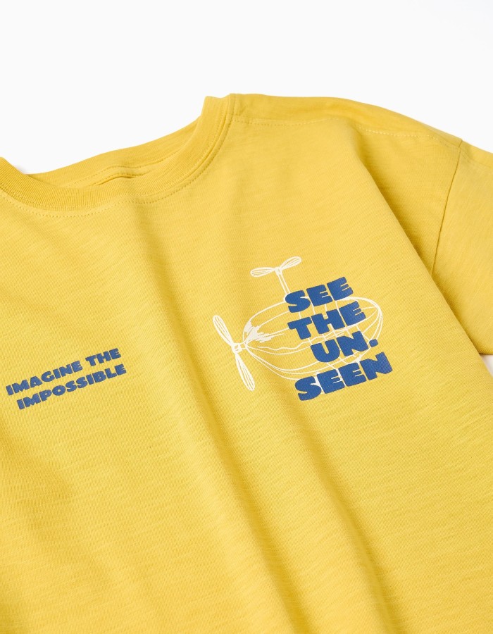 Cotton T-shirt with See the Unseen print for boys, yellow