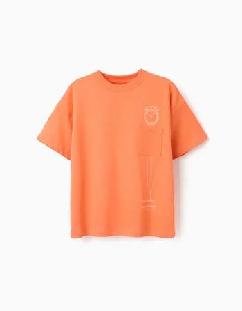 Cotton T-shirt with Be Surreal print for boys, orange