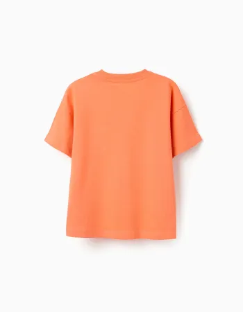 Cotton T-shirt with Be Surreal print for boys, orange