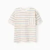Striped cotton T-shirt with chest pocket for boys, multicolour