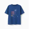 Cotton T-shirt with Time Never Stops print for boys, dark blue