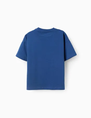 Cotton T-shirt with Time Never Stops print for boys, dark blue
