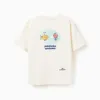 Cotton T-shirt with Normal is Boring print for boys, light beige