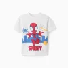Spidey print cotton T-shirt for babies and boys, white