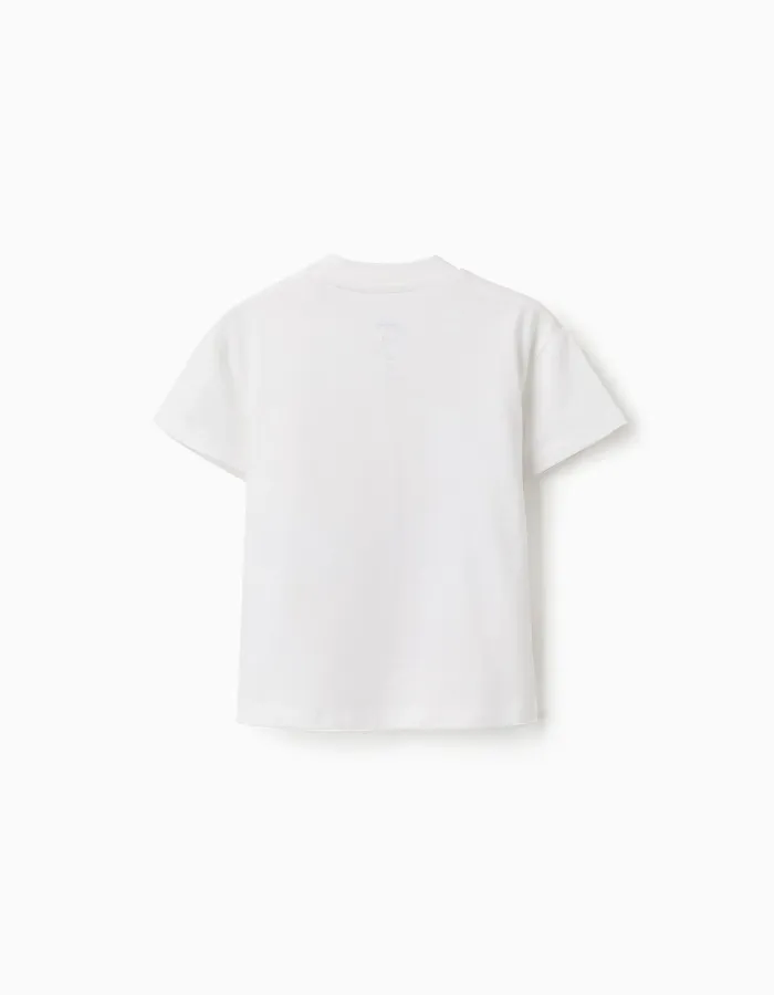 Spidey print cotton T-shirt for babies and boys, white
