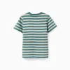 Striped cotton T-shirt for boys, green/orange/blue/white