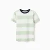 Striped cotton T-shirt for boys, white/green/blue