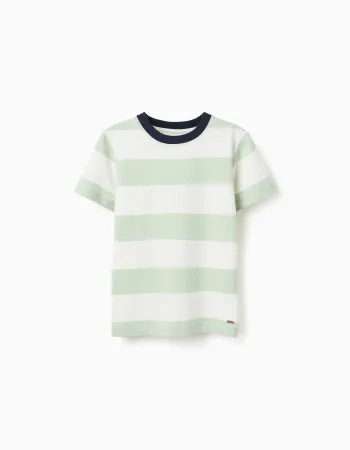 Striped cotton T-shirt for boys, white/green/blue