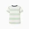 Striped cotton T-shirt for boys, white/green/blue