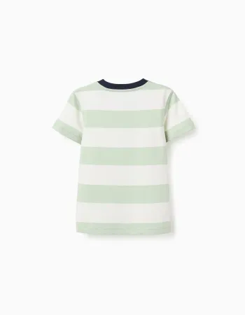 Striped cotton T-shirt for boys, white/green/blue