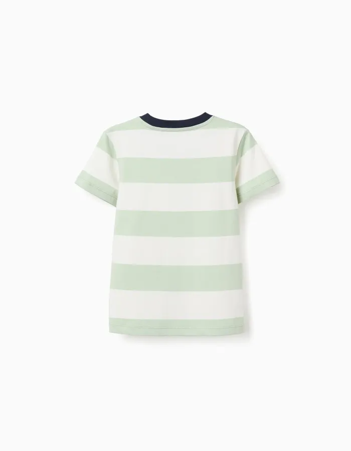 Striped cotton T-shirt for boys, white/green/blue