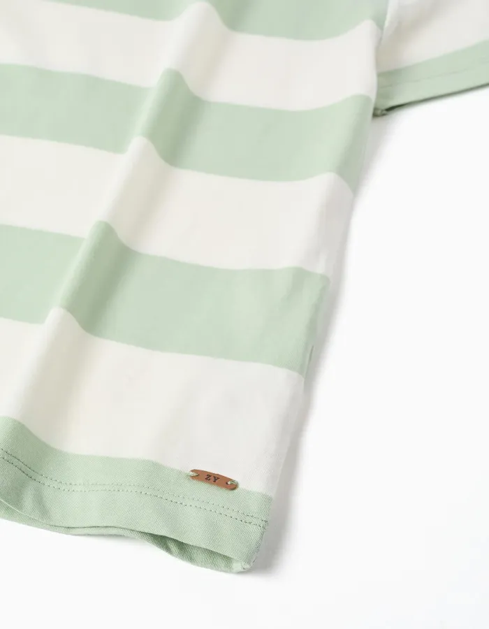 Striped cotton T-shirt for boys, white/green/blue