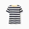 Striped cotton T-shirt for boys, white/blue/yellow