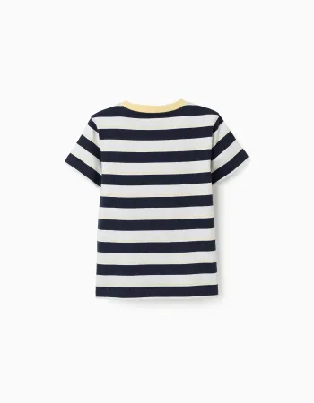 Striped cotton T-shirt for boys, white/blue/yellow