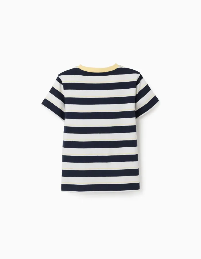 Striped cotton T-shirt for boys, white/blue/yellow