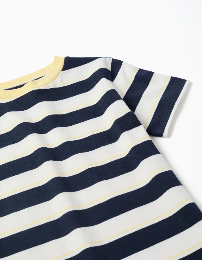 Striped cotton T-shirt for boys, white/blue/yellow