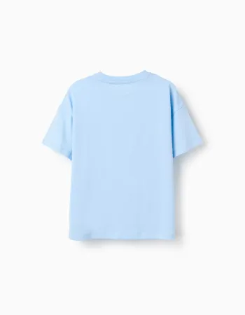 Cotton T-shirt with Banho de Mar print for boys, light blue