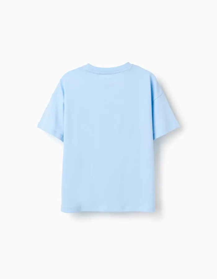 Cotton T-shirt with Banho de Mar print for boys, light blue