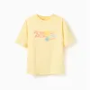 Cotton T-shirt with Pé na Areia print for boys, yellow