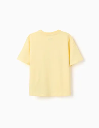 Cotton T-shirt with Pé na Areia print for boys, yellow
